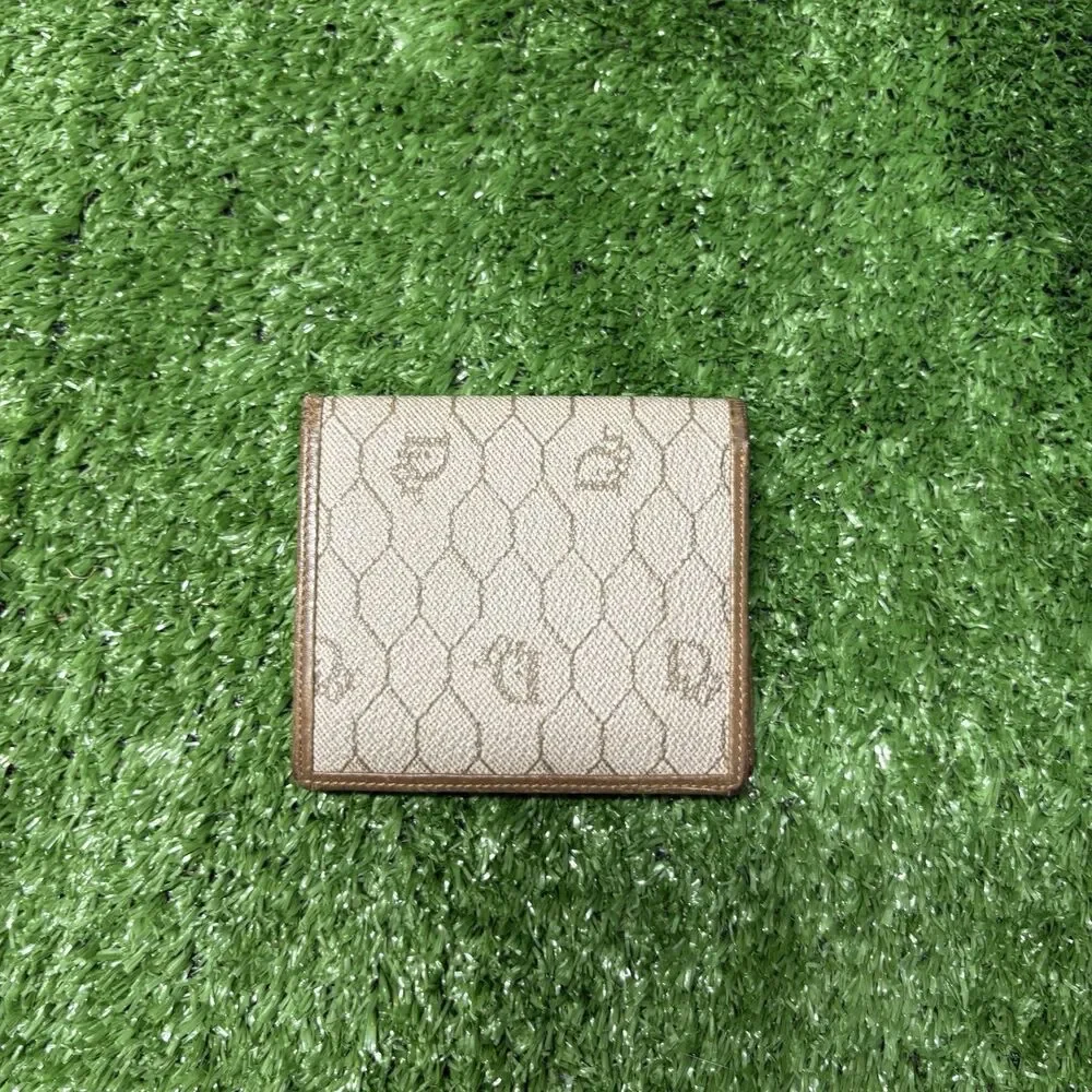 Vintage Christian Dior Honeycomb Monogram Coated Canvas Leather Bifold Wallet